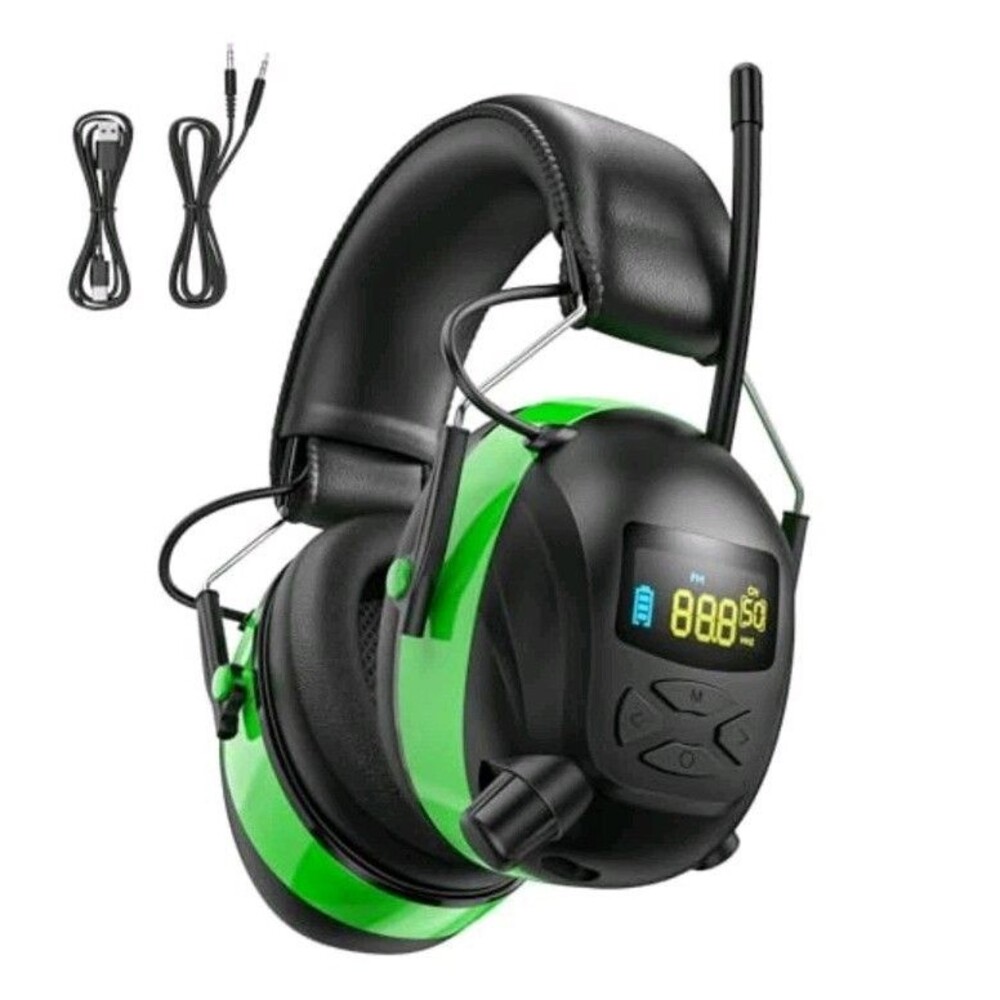 2025 AM/FM Radio Ear Protection Headphones Backlit Large Green-AM/FM 120H NEW
